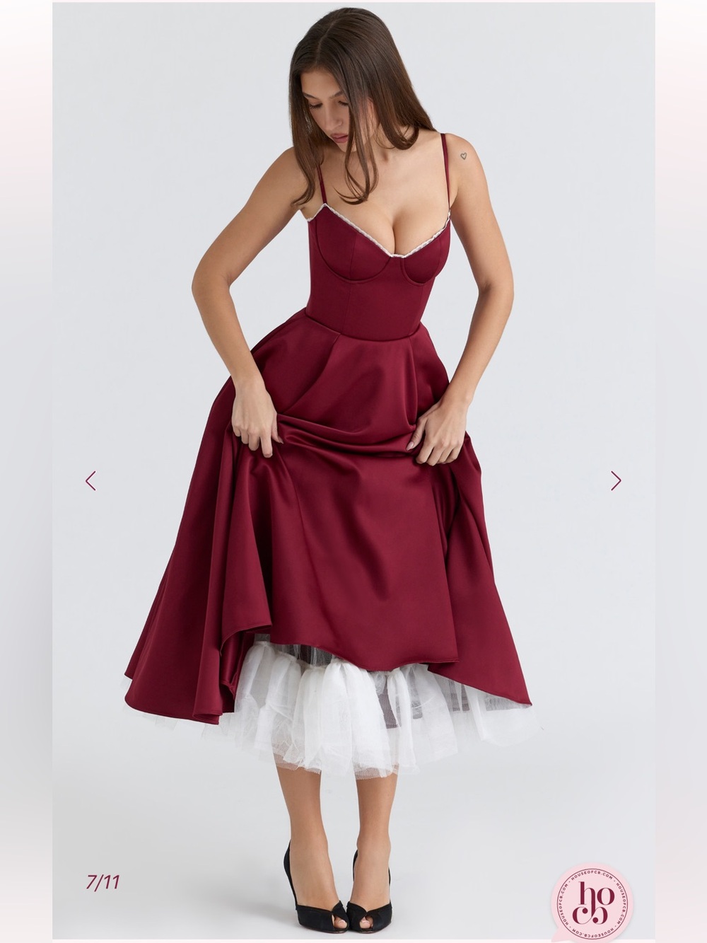 HOUSE OF CB Mademoiselle Wine Satin Tulle Midi Dress NWOT